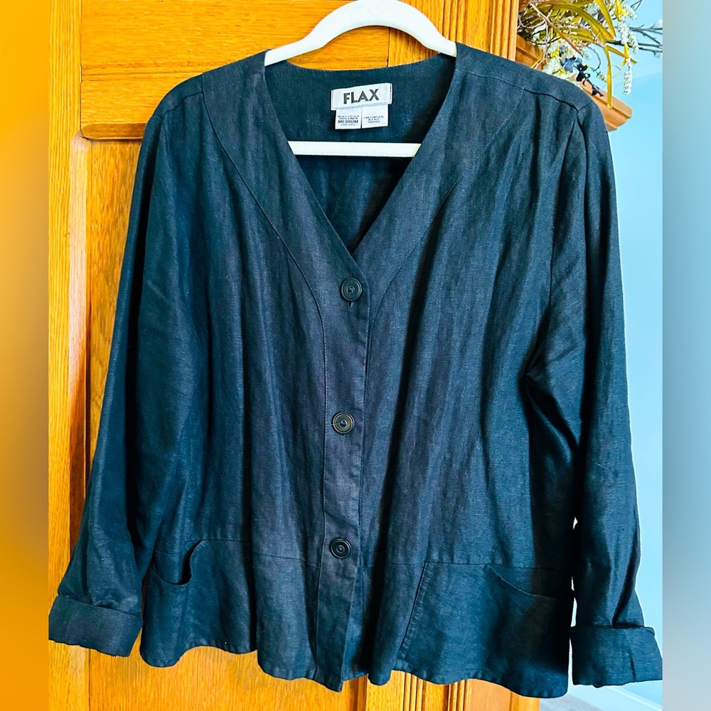 Flax Linen Women's Black Button-Up Jacket